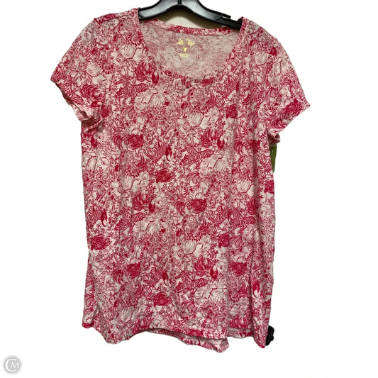 Top Short Sleeve Designer By Lilly Pulitzer In Pink & White, Size: L