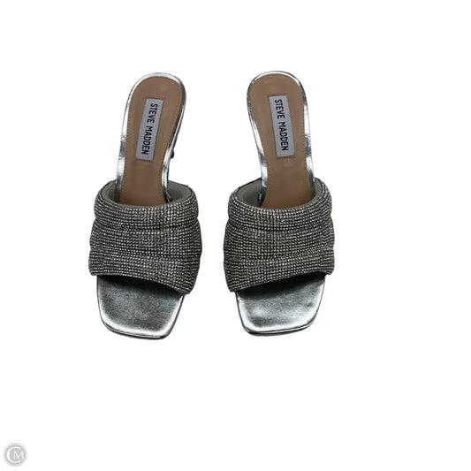 Sandals Heels Kitten By Steve Madden In Silver, Size: 6
