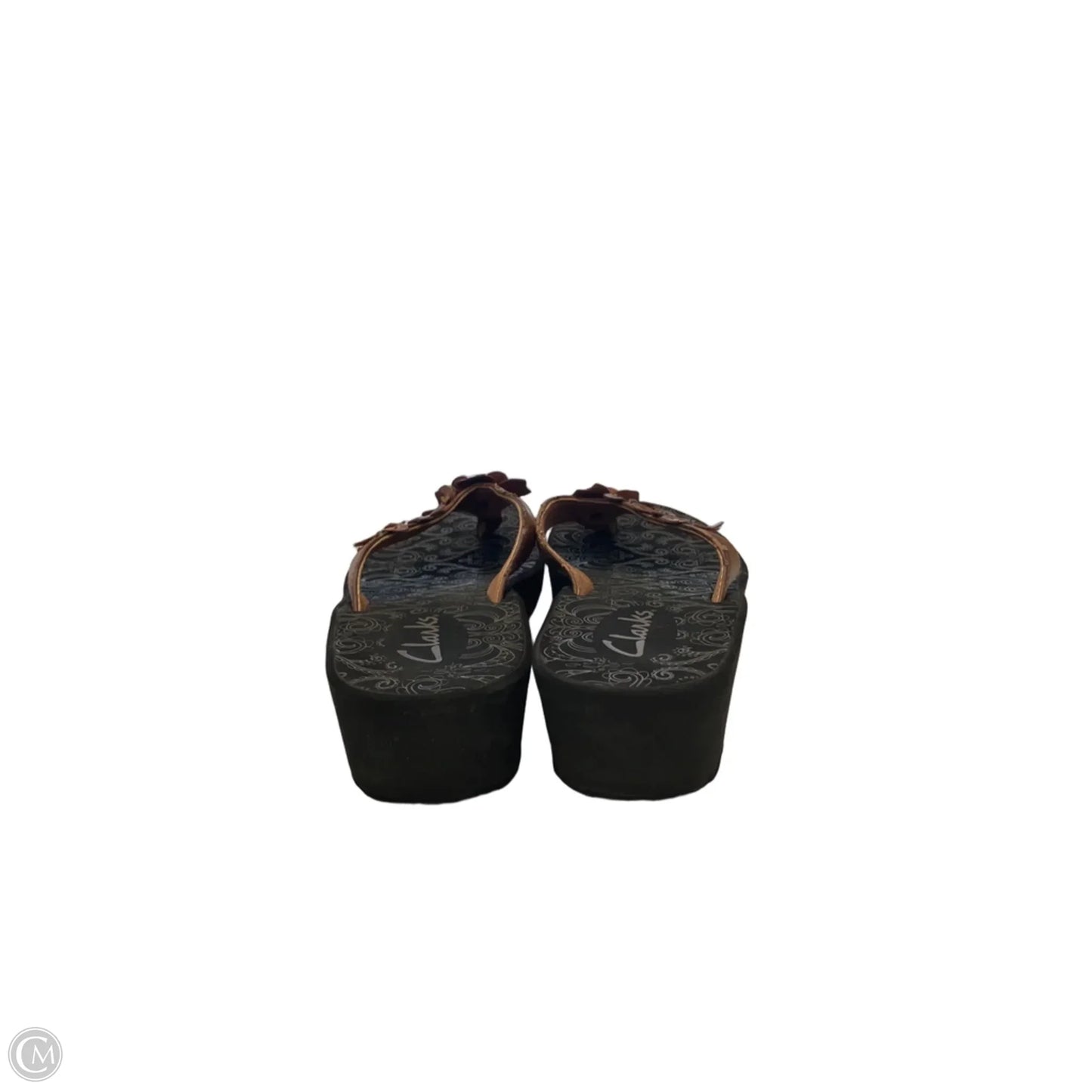 Sandals Heels Wedge By Clarks In Black & Brown, Size: 7