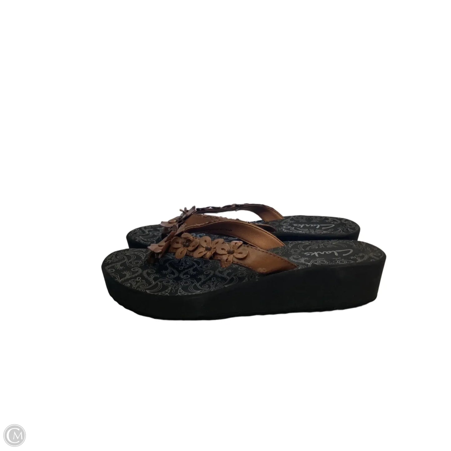 Sandals Heels Wedge By Clarks In Black & Brown, Size: 7