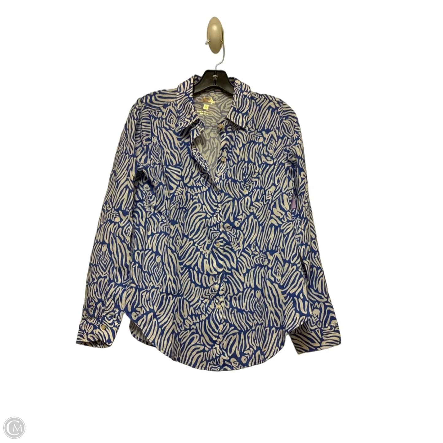 Top Long Sleeve Designer By Lilly Pulitzer In Blue & White, Size: S