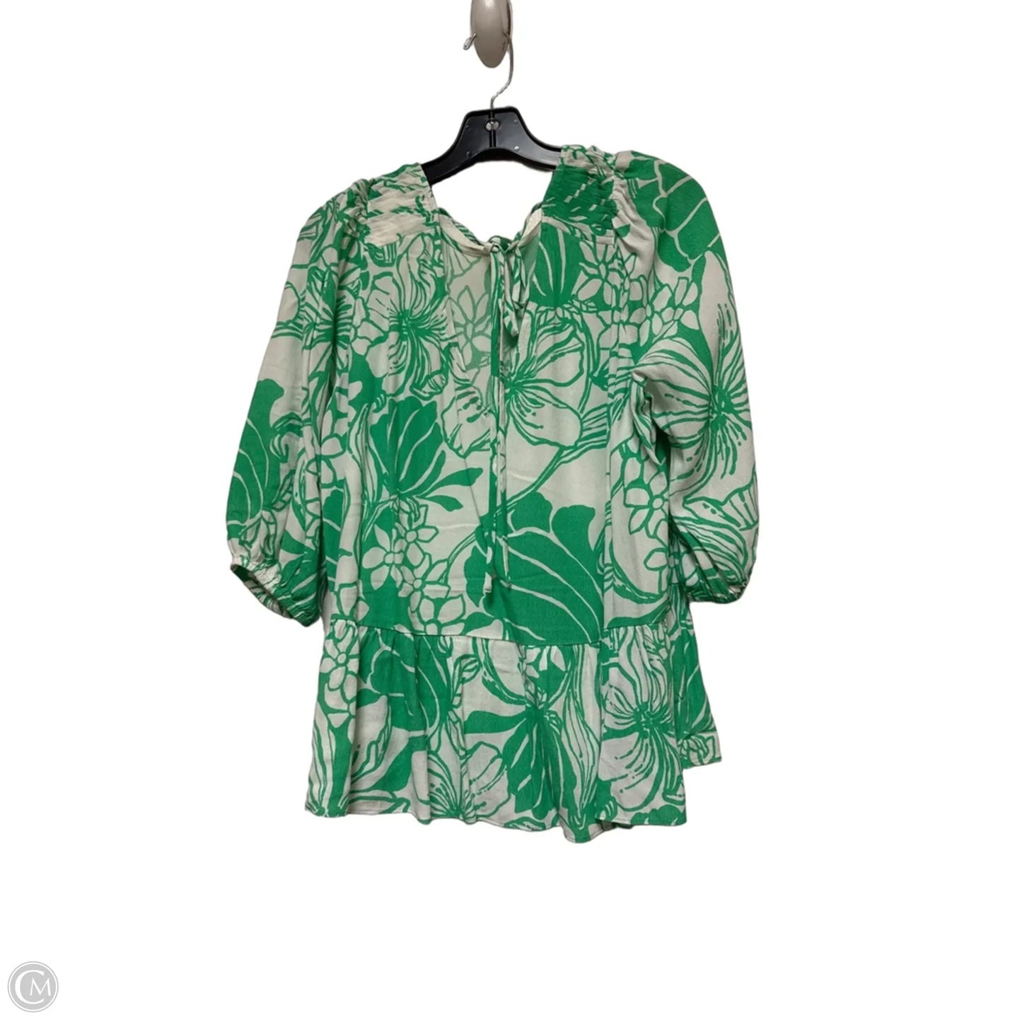 Top Short Sleeve Designer By Lilly Pulitzer In Green & White, Size: M