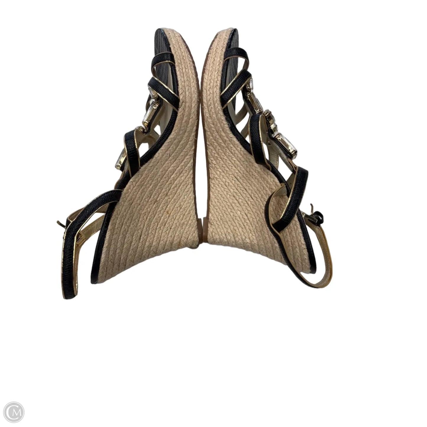 Sandals Heels Wedge By Michael By Michael Kors In Black & Gold, Size: 8.5
