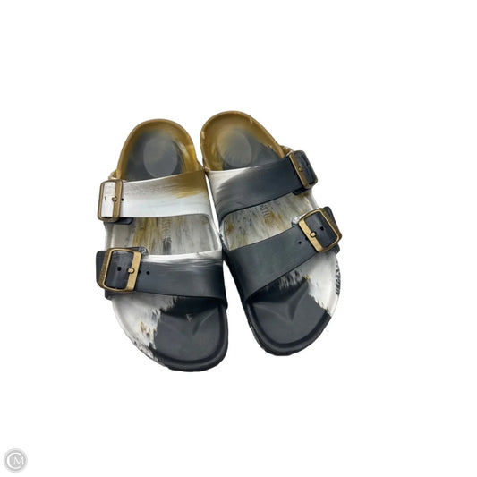 Sandals Flats By Birkenstock In Gold & Grey, Size: 9