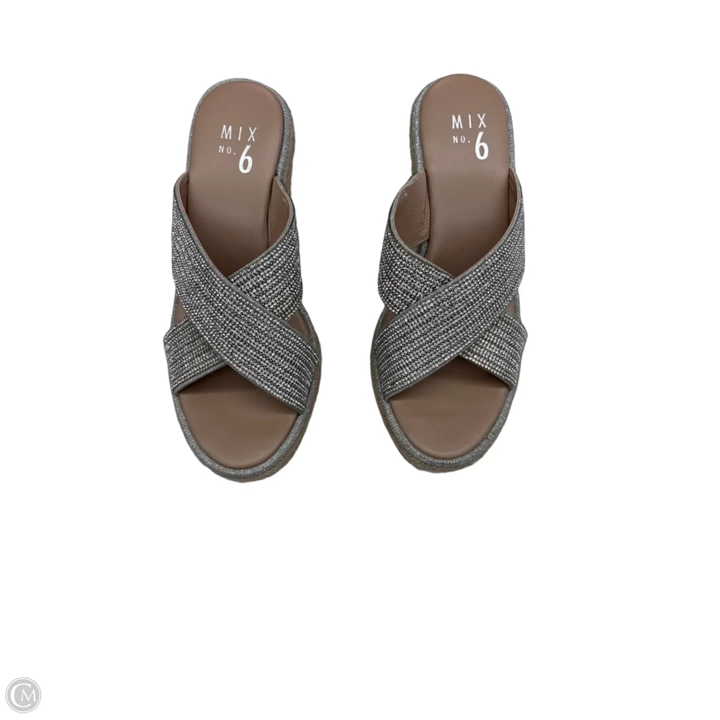 Sandals Heels Wedge By Mix No 6 In Silver & Tan, Size: 8