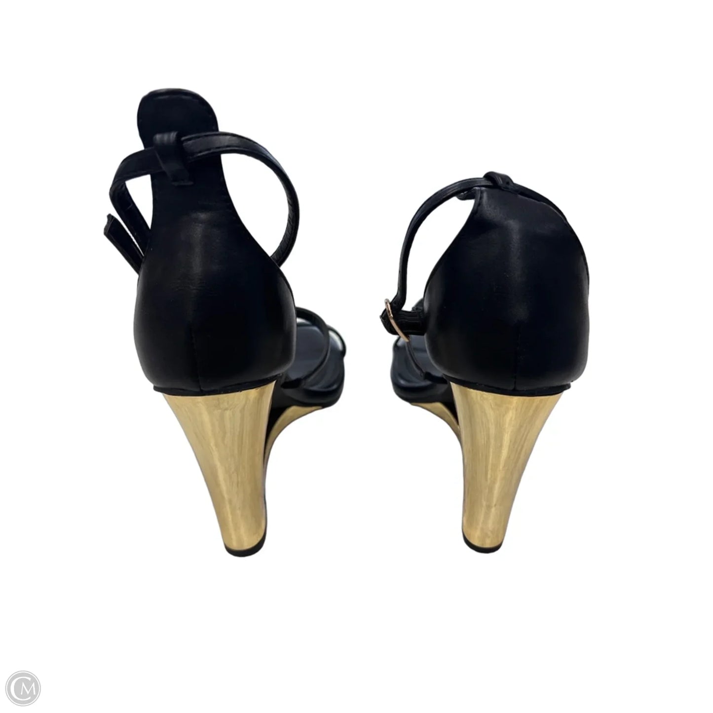 Sandals Heels Wedge By Azalea Wang In Black & Gold, Size: 9