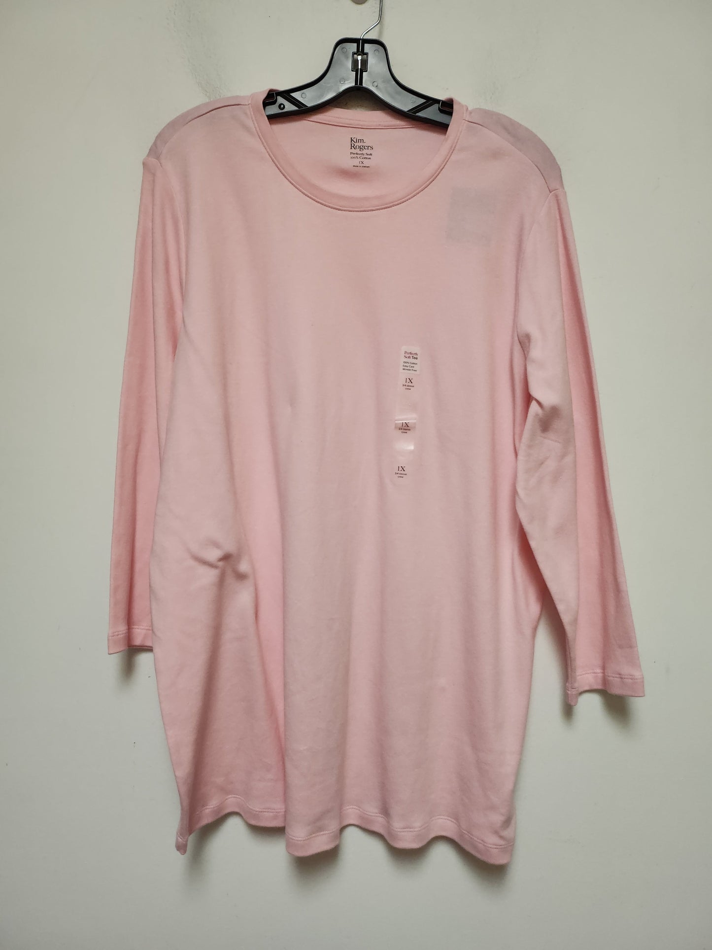 Pink Top Long Sleeve Basic Kim Rogers, Size 1x