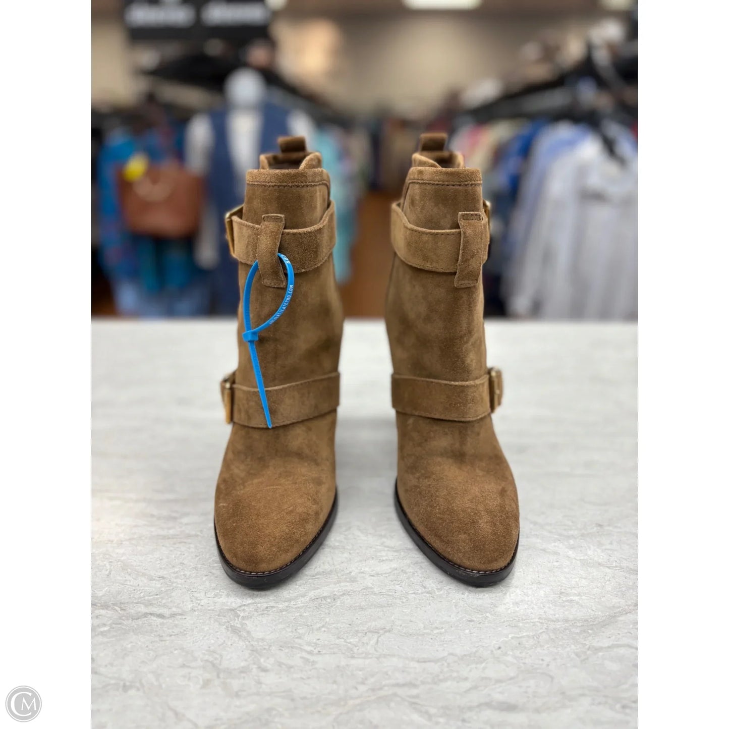 Boots Luxury Designer By Burberry In Brown, Size: 8.5