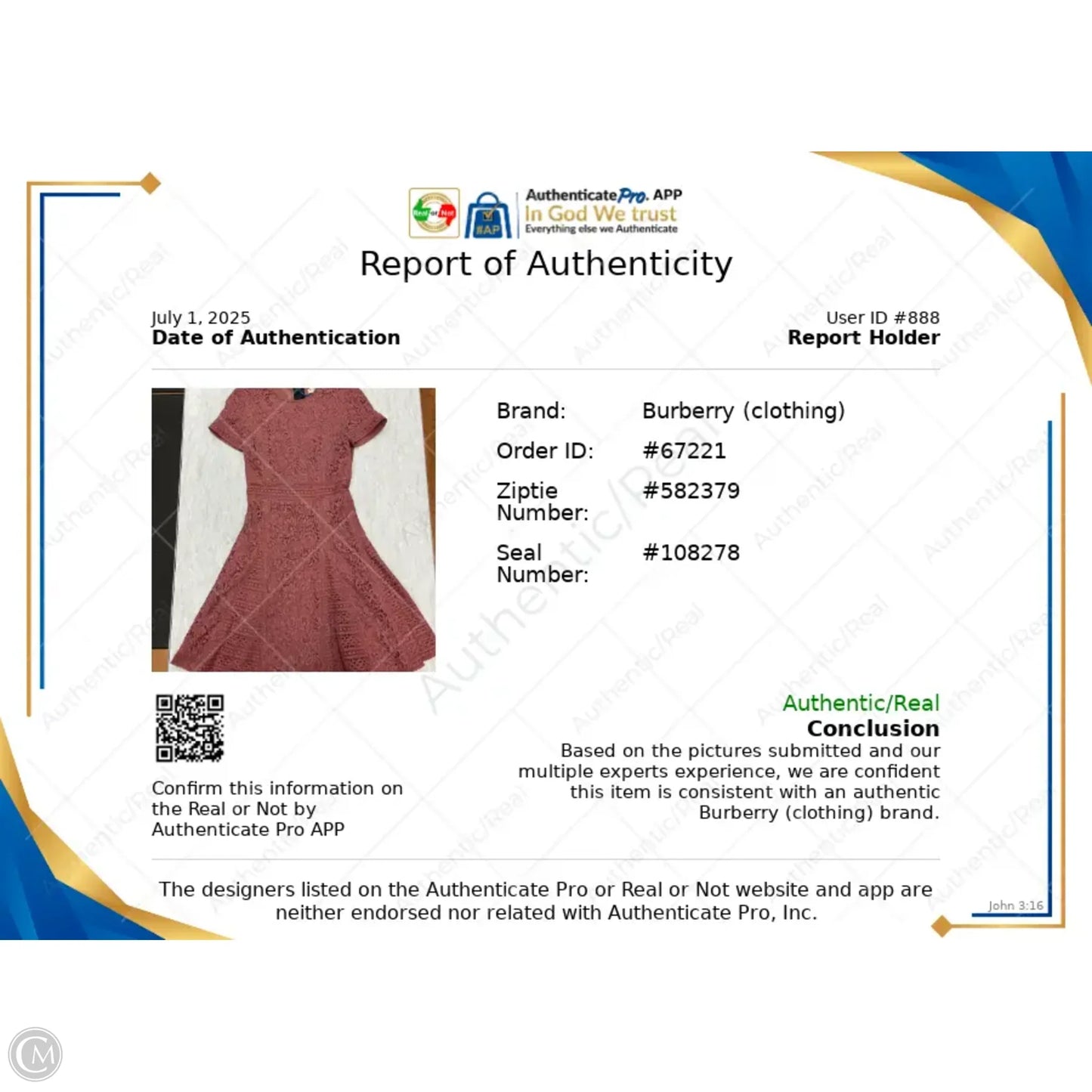 Dress Luxury Designer By Burberry In Mauve, Size: 2