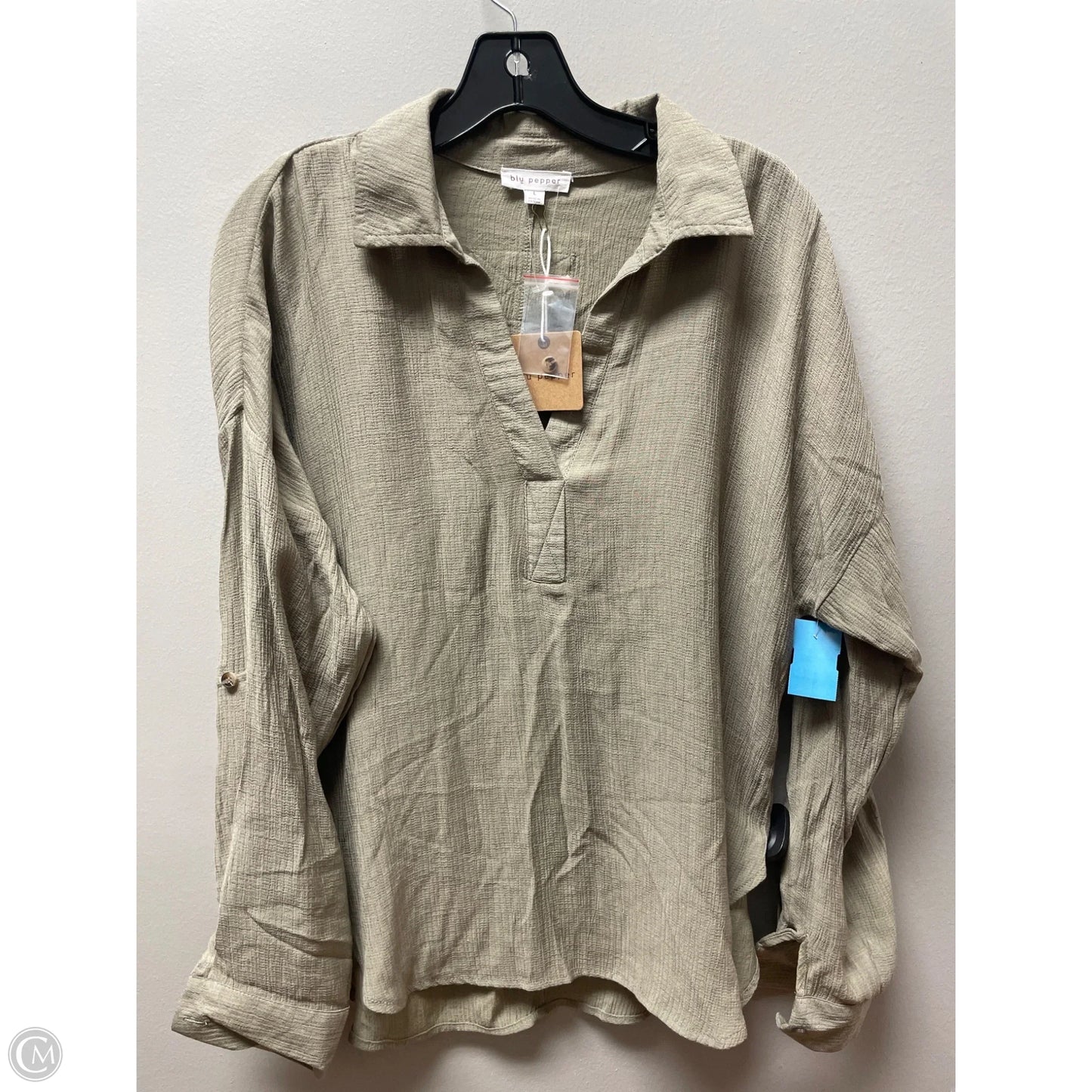 Top Long Sleeve By Blu Pepper In Green, Size: L