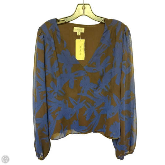 Top Long Sleeve By Evereve In Blue & Brown, Size: M