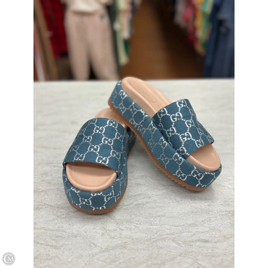 Sandals Luxury Designer By Gucci In Blue Denim, Size: 7