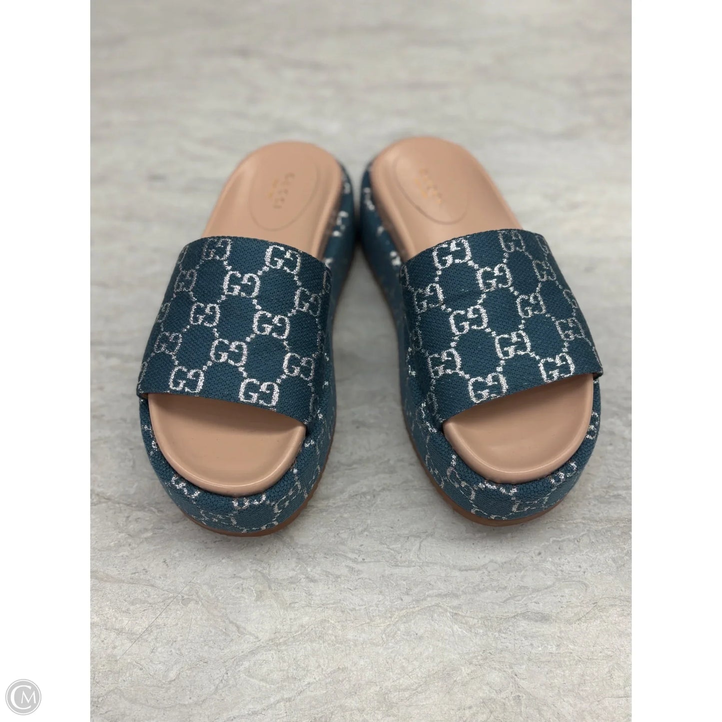 Sandals Luxury Designer By Gucci In Blue Denim, Size: 7