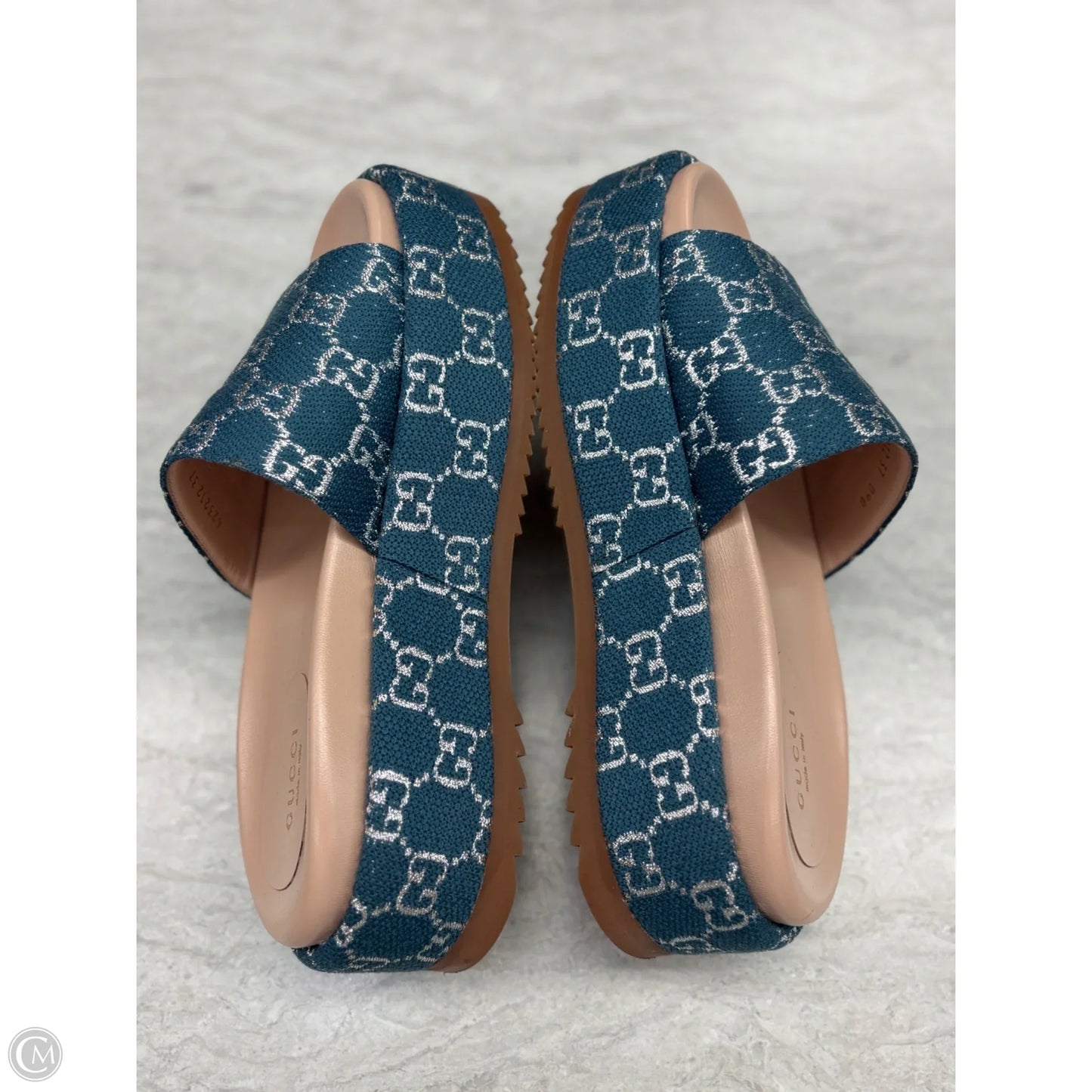 Sandals Luxury Designer By Gucci In Blue Denim, Size: 7