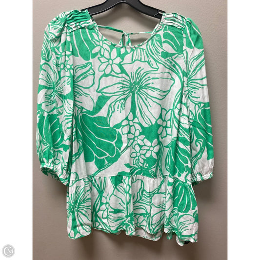 Top Short Sleeve Designer By Lilly Pulitzer In Green & White, Size: L