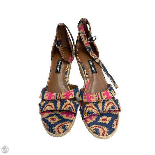 Sandals Heels Wedge By Nine West In Multi-colored, Size: 6.5