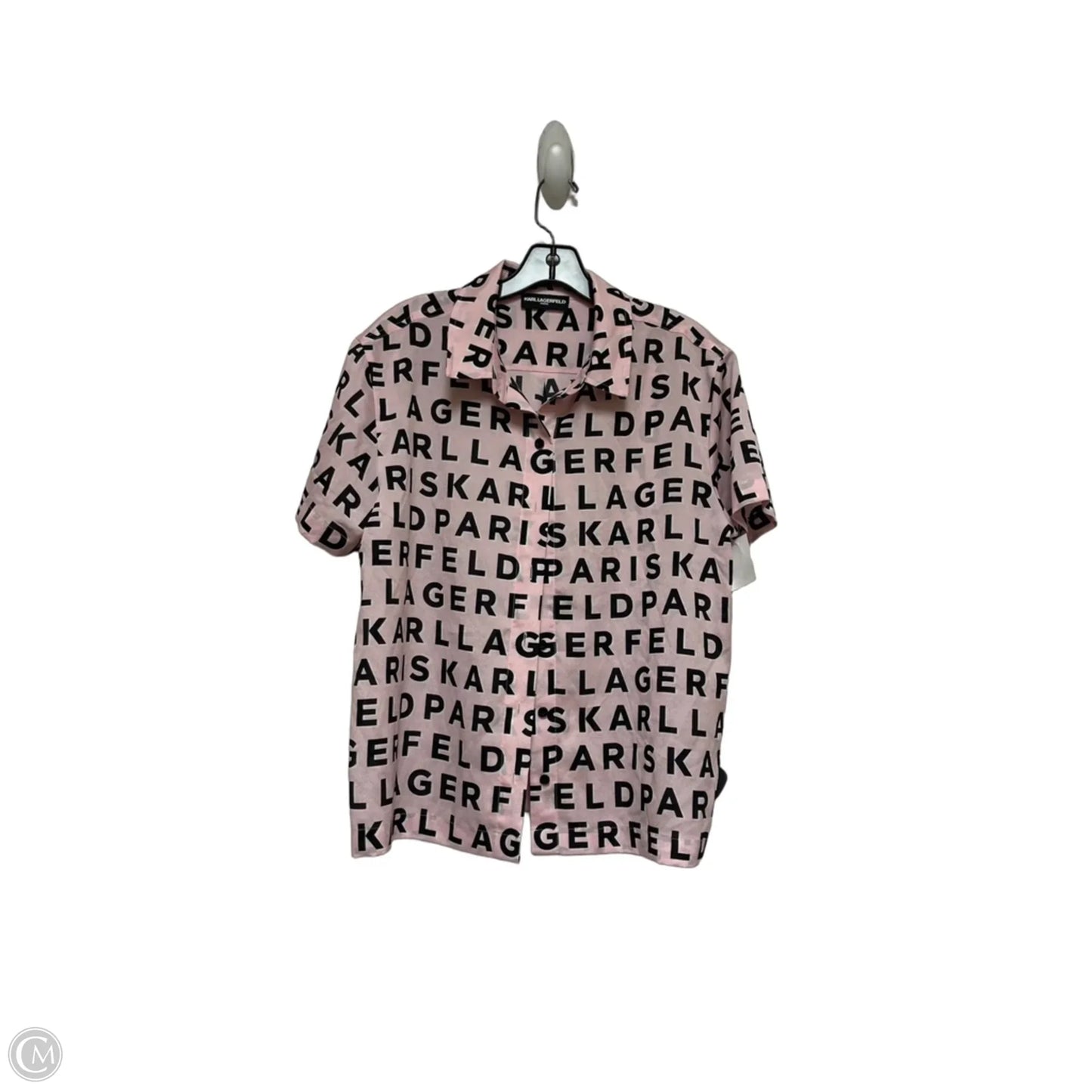 Top Short Sleeve Designer By Karl Lagerfeld In Black & Pink, Size: S