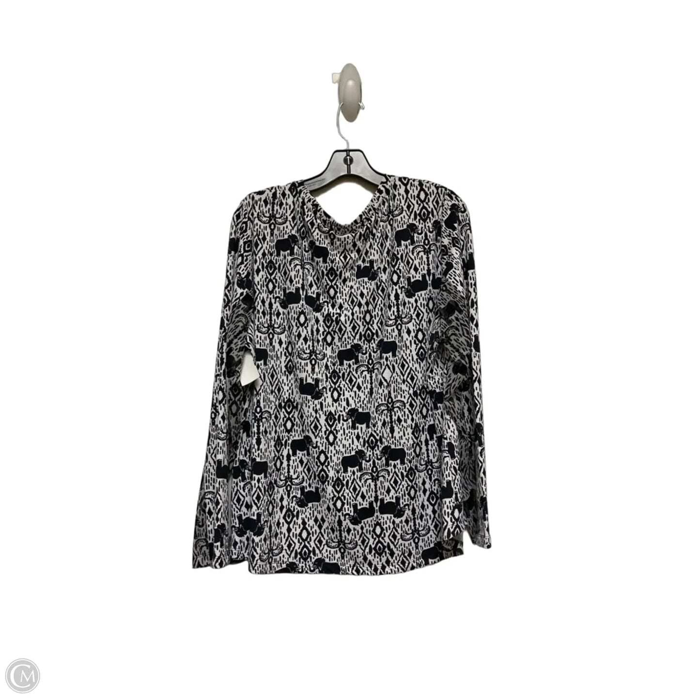 Athletic Top Long Sleeve Crewneck By Ibkul In Black & White, Size: 2x