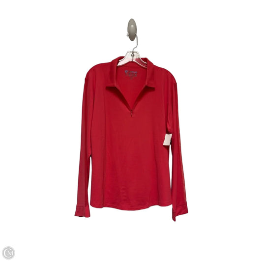Athletic Top Long Sleeve Collar By Ibkul In Coral, Size: 2x