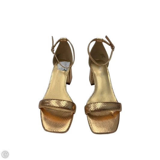 Sandals Heels Block By Nine West In Gold, Size: 6.5