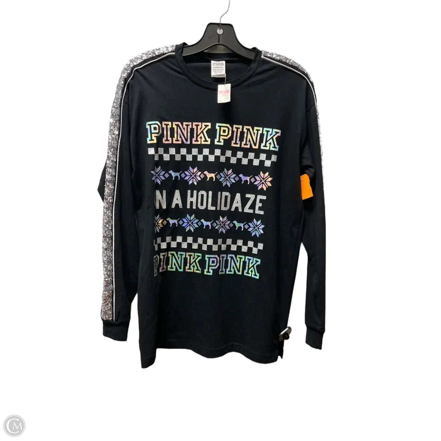 Top Long Sleeve By Pink In Black & Silver, Size: Xs