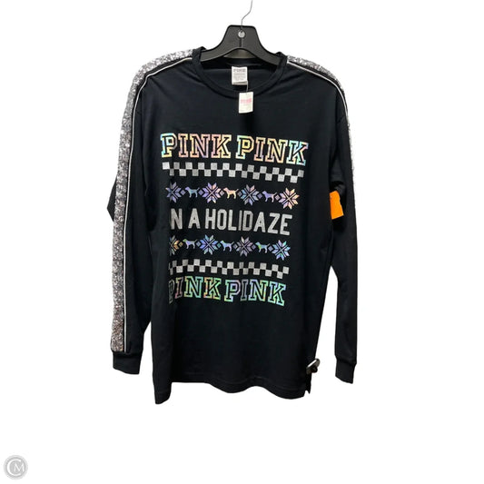 Top Long Sleeve By Pink In Black & Silver, Size: Xs