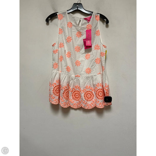 Top Sleeveless Designer By Lilly Pulitzer In Orange & White, Size: S