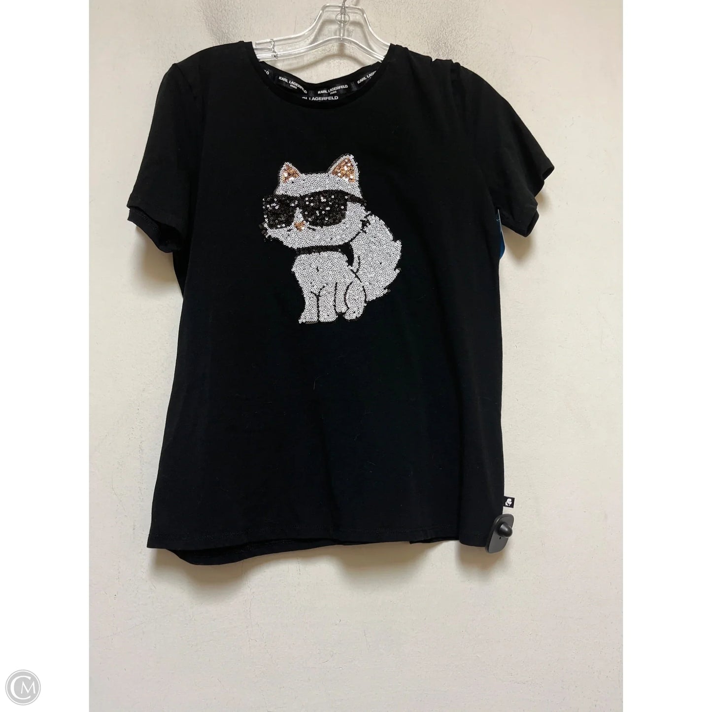 Top Short Sleeve Designer By Karl Lagerfeld In Black, Size: M