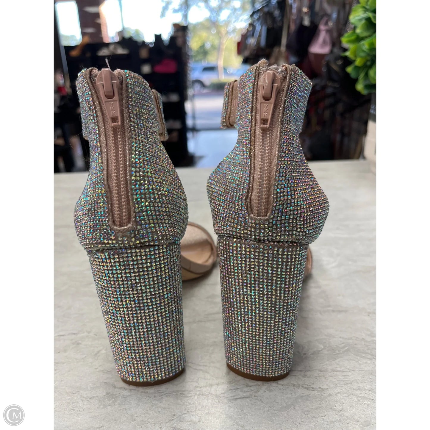 Sandals Heels Block By Gianni Bini In Blue & Tan, Size: 7.5