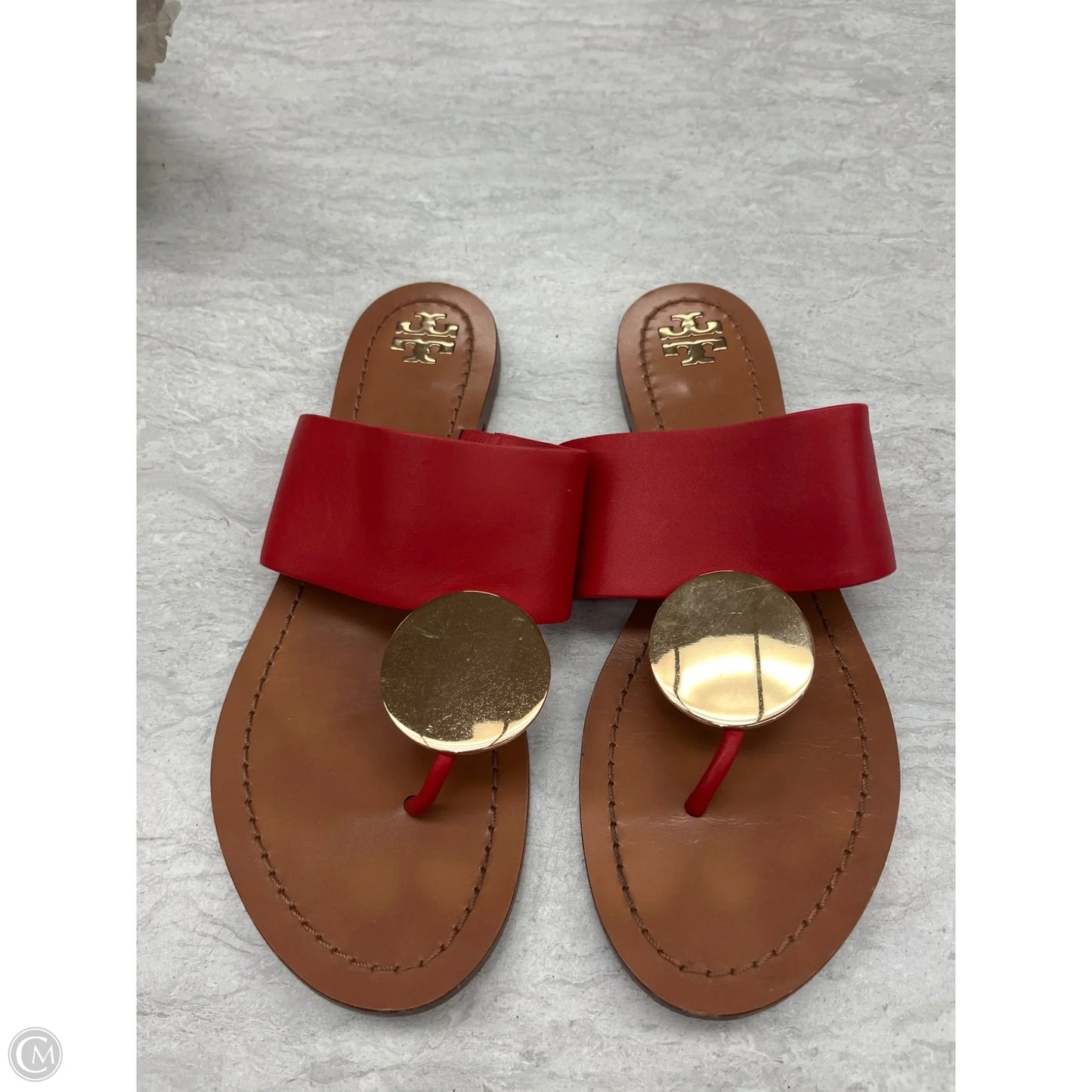 Sandals Designer By Tory Burch In Gold & Red, Size: 9