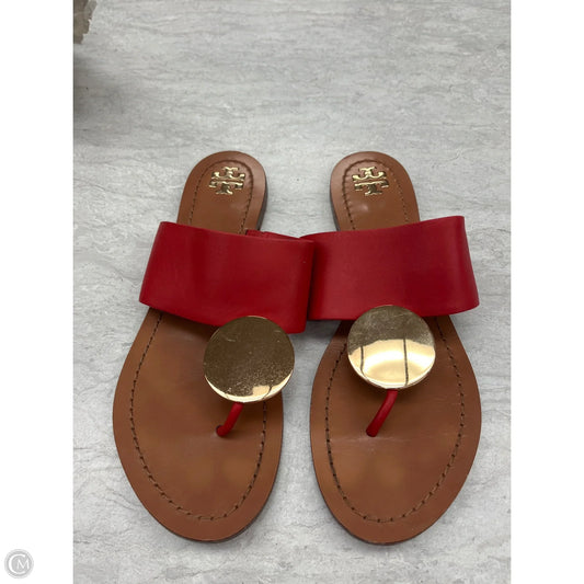 Sandals Designer By Tory Burch In Gold & Red, Size: 9