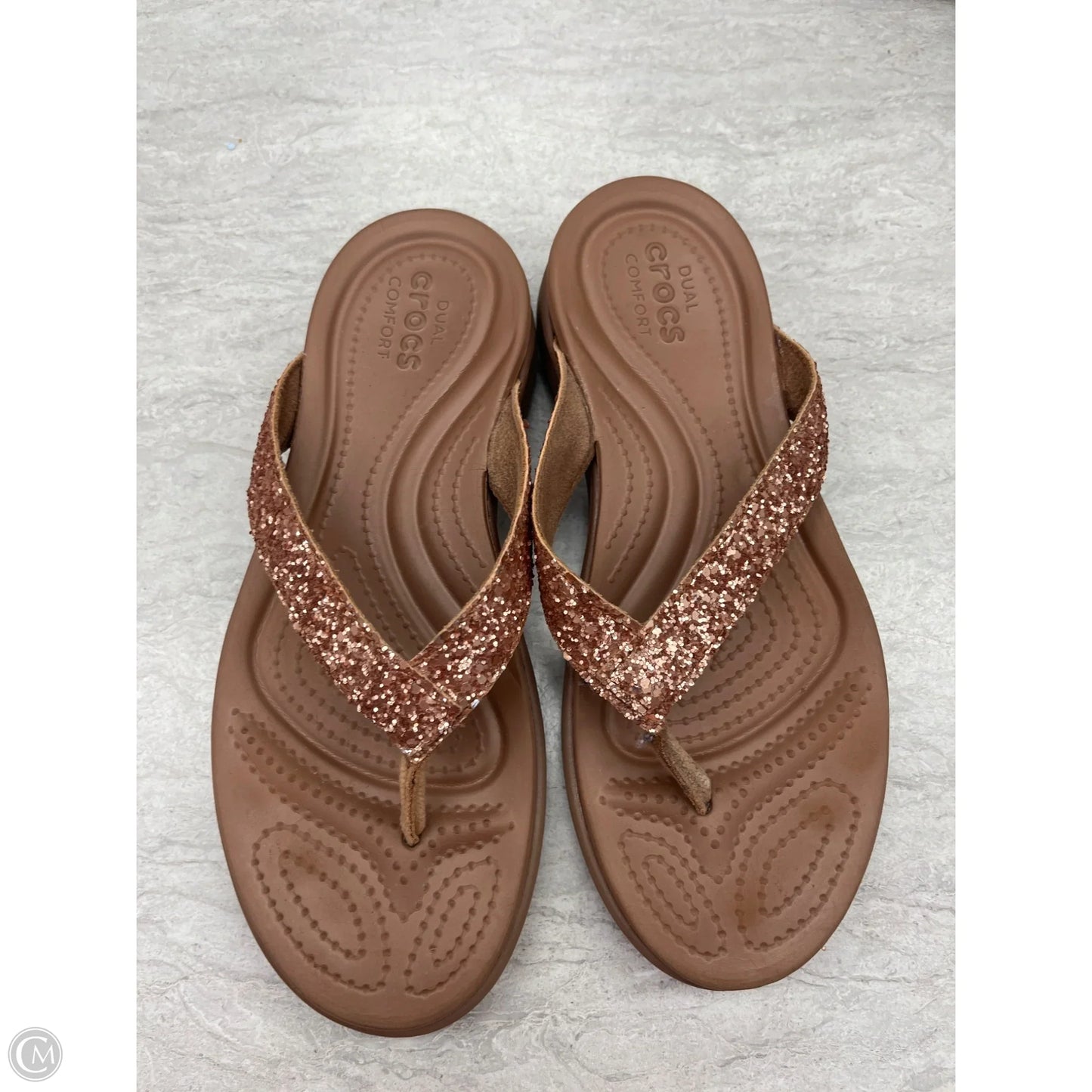 Sandals Flats By Crocs In Rose Gold, Size: 6