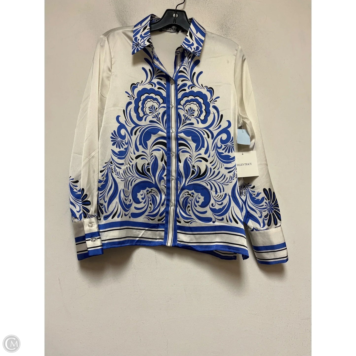 Top Long Sleeve By Ellen Tracy In Blue & White, Size: Xs