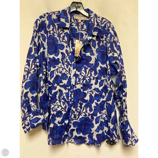 Top Long Sleeve By Johnny Was In Blue & White, Size: M