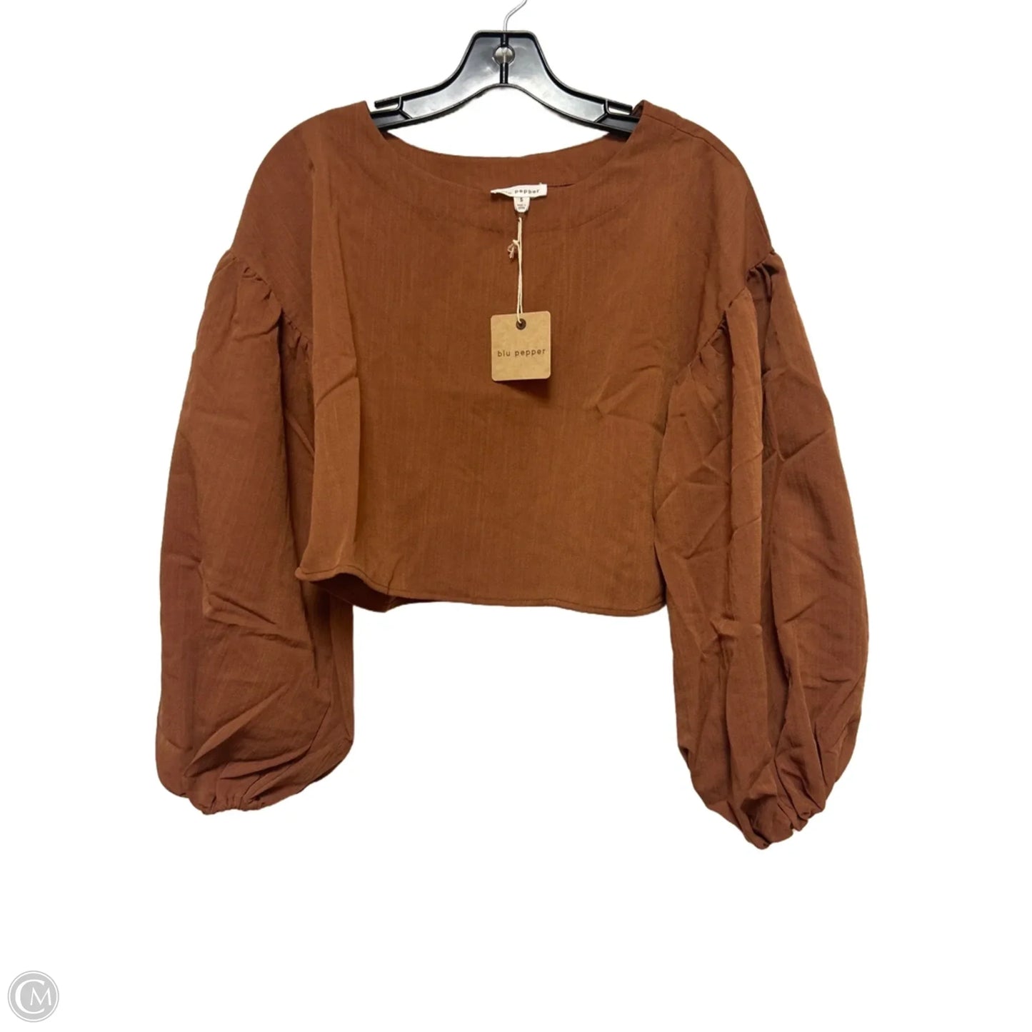 Top Long Sleeve By Blu Pepper In Brown, Size: S