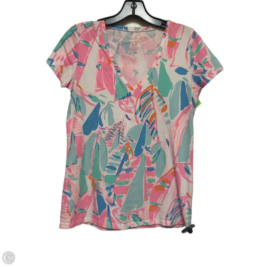 Top Short Sleeve Designer By Lilly Pulitzer In Green & Pink, Size: S