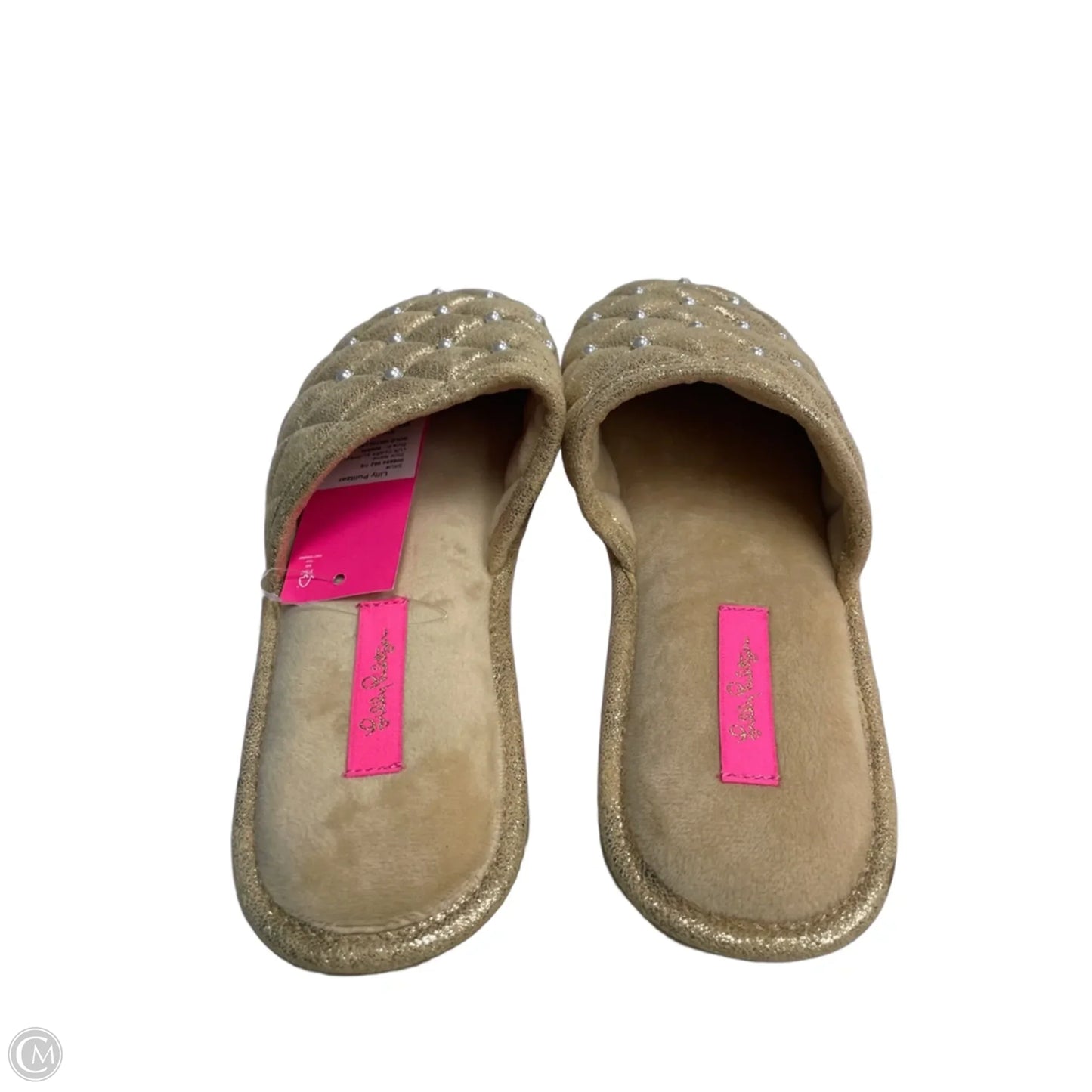 Slippers Designer By Lilly Pulitzer In Gold & White, Size: 7.5