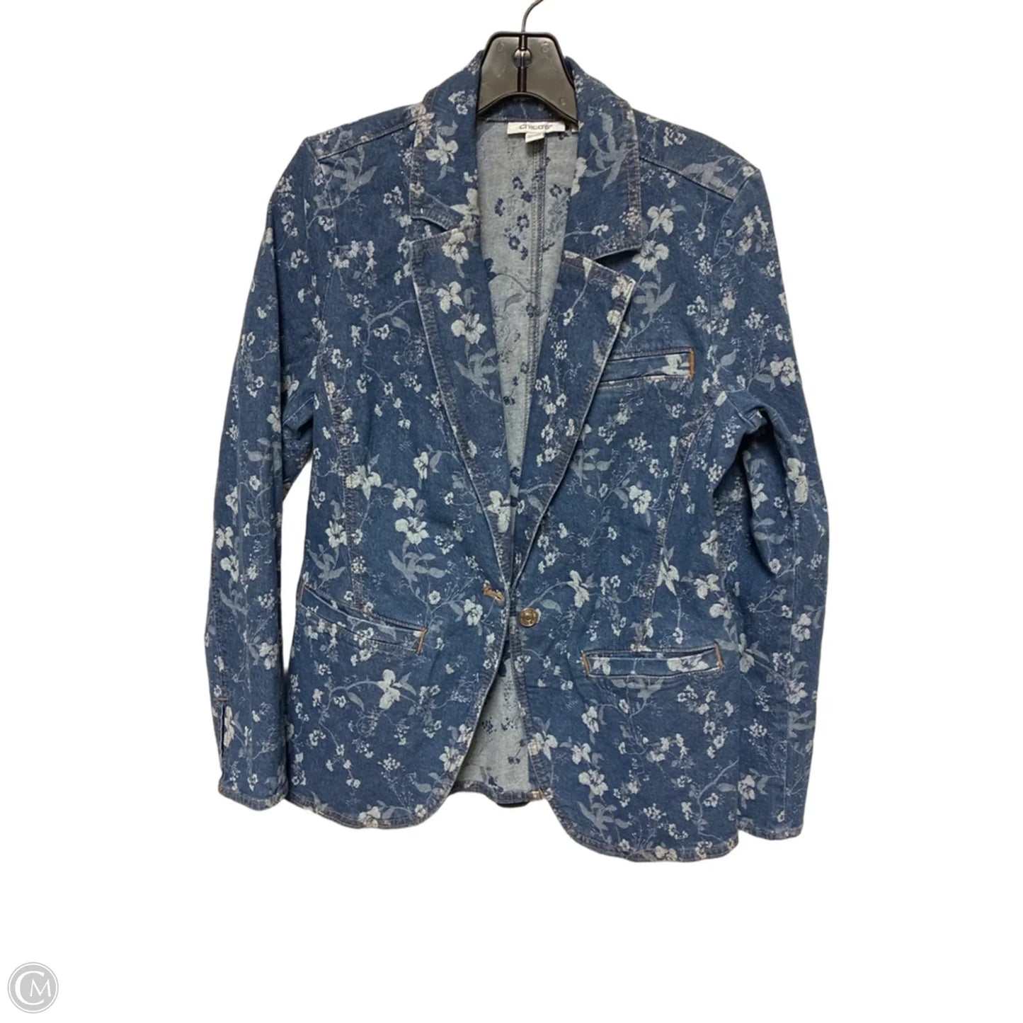 Blazer By Chicos In Blue Denim, Size: S