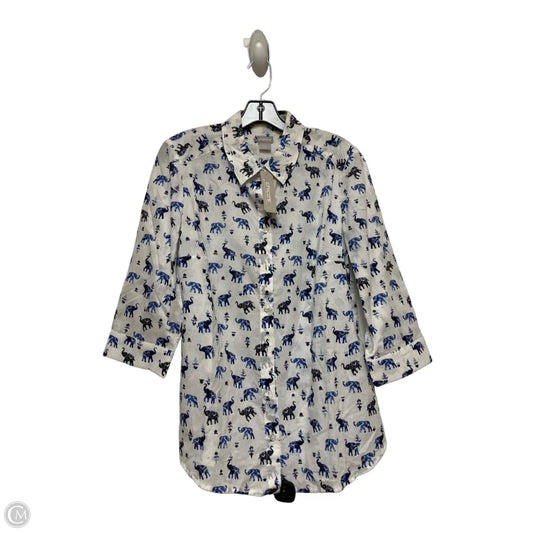 Top Short Sleeve By Chicos In Blue & White, Size: M