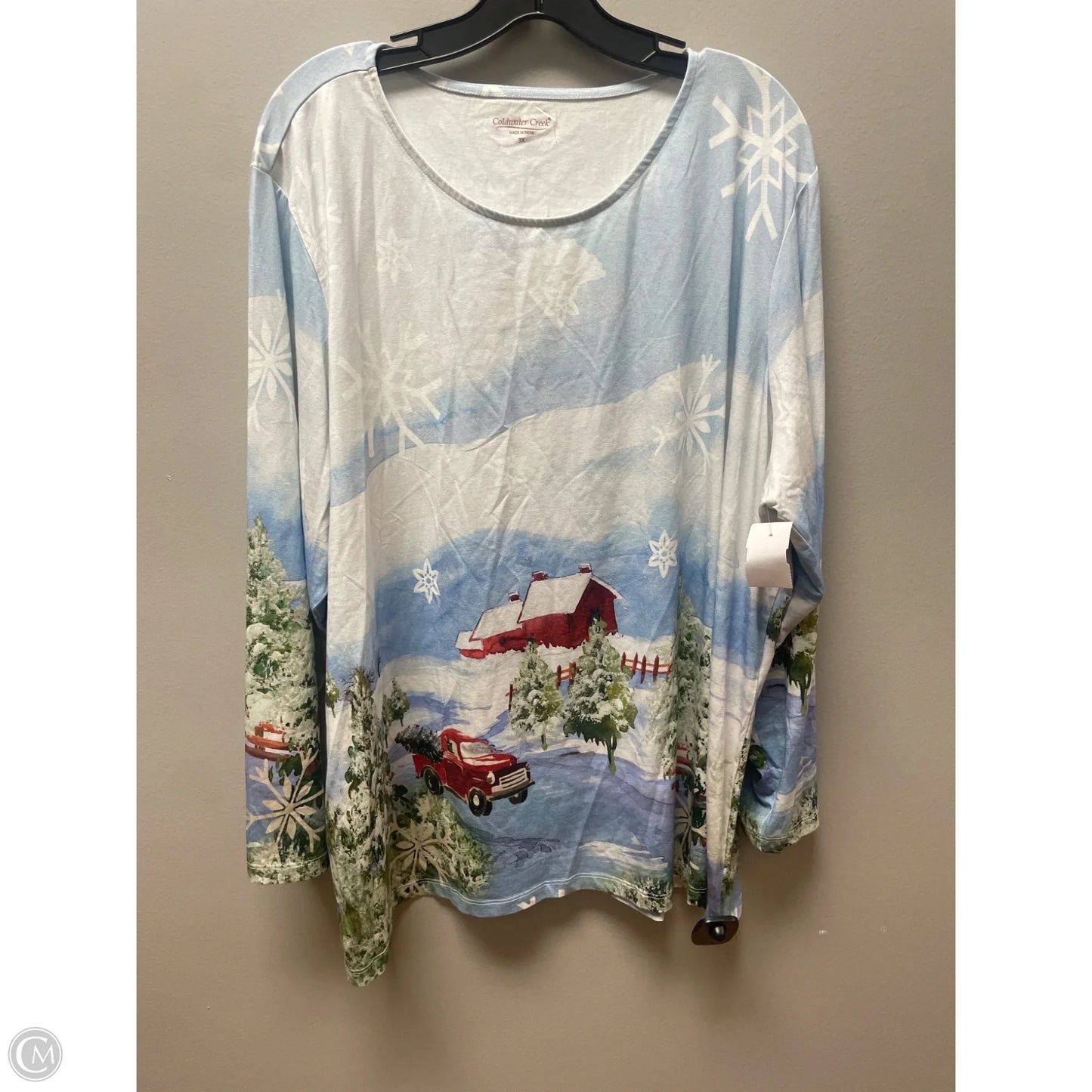 Top Long Sleeve Basic By Coldwater Creek In Blue & White, Size: 3x