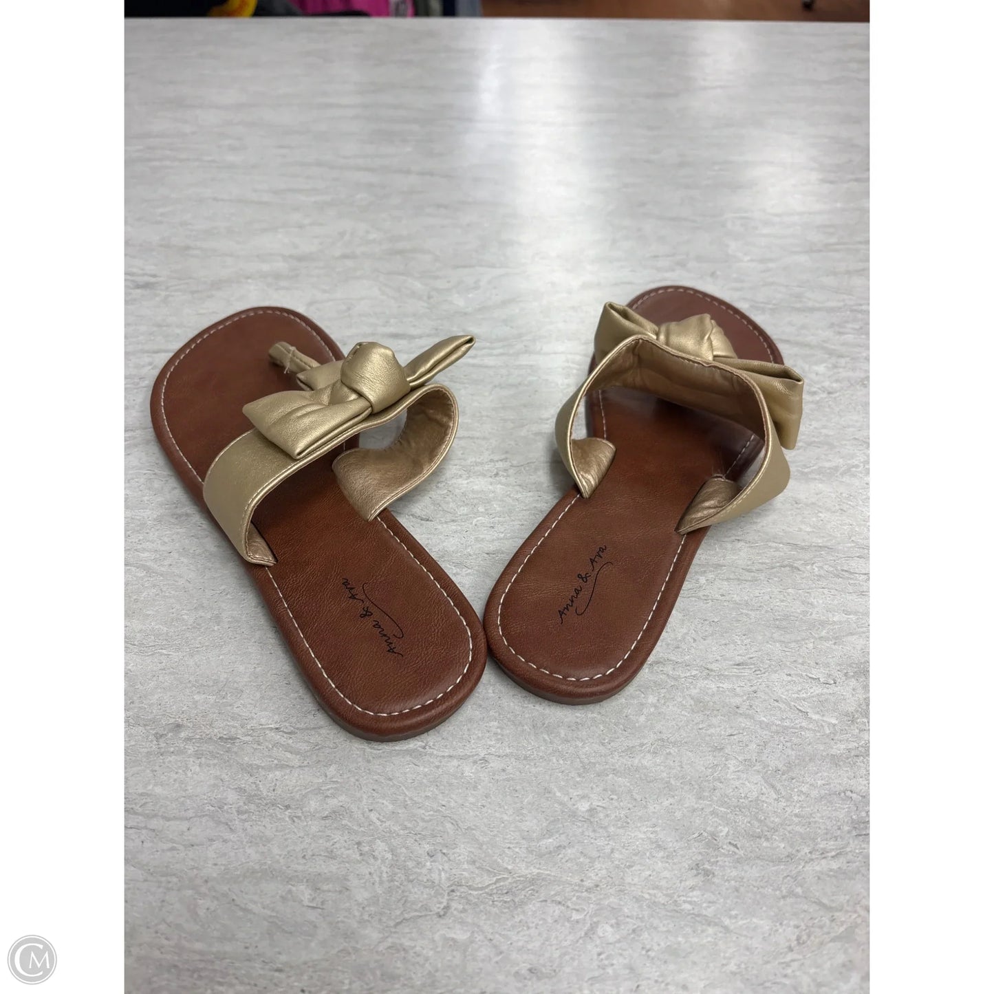 Sandals Flats By Anna & Ava In Brown & Gold, Size: 9