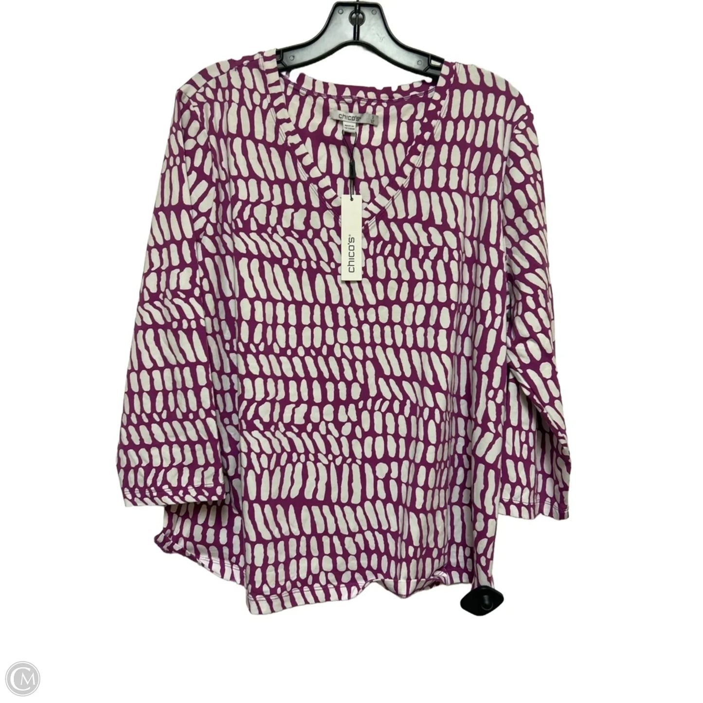 Top Long Sleeve By Chicos In Purple & White, Size: Xl