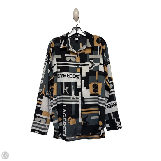 Top Long Sleeve Designer By Karl Lagerfeld In Black & Brown, Size: M