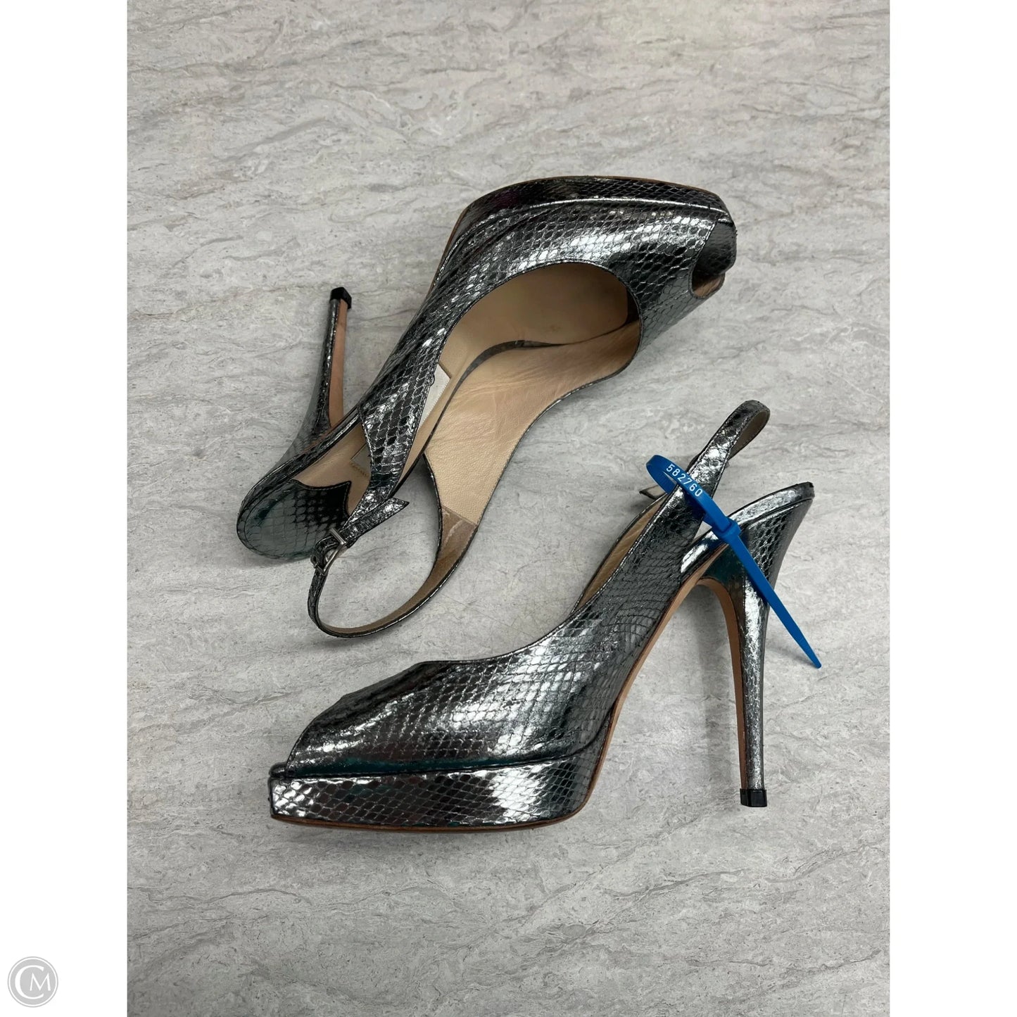 Shoes Luxury Designer By Jimmy Choo In Silver, Size: 8.5