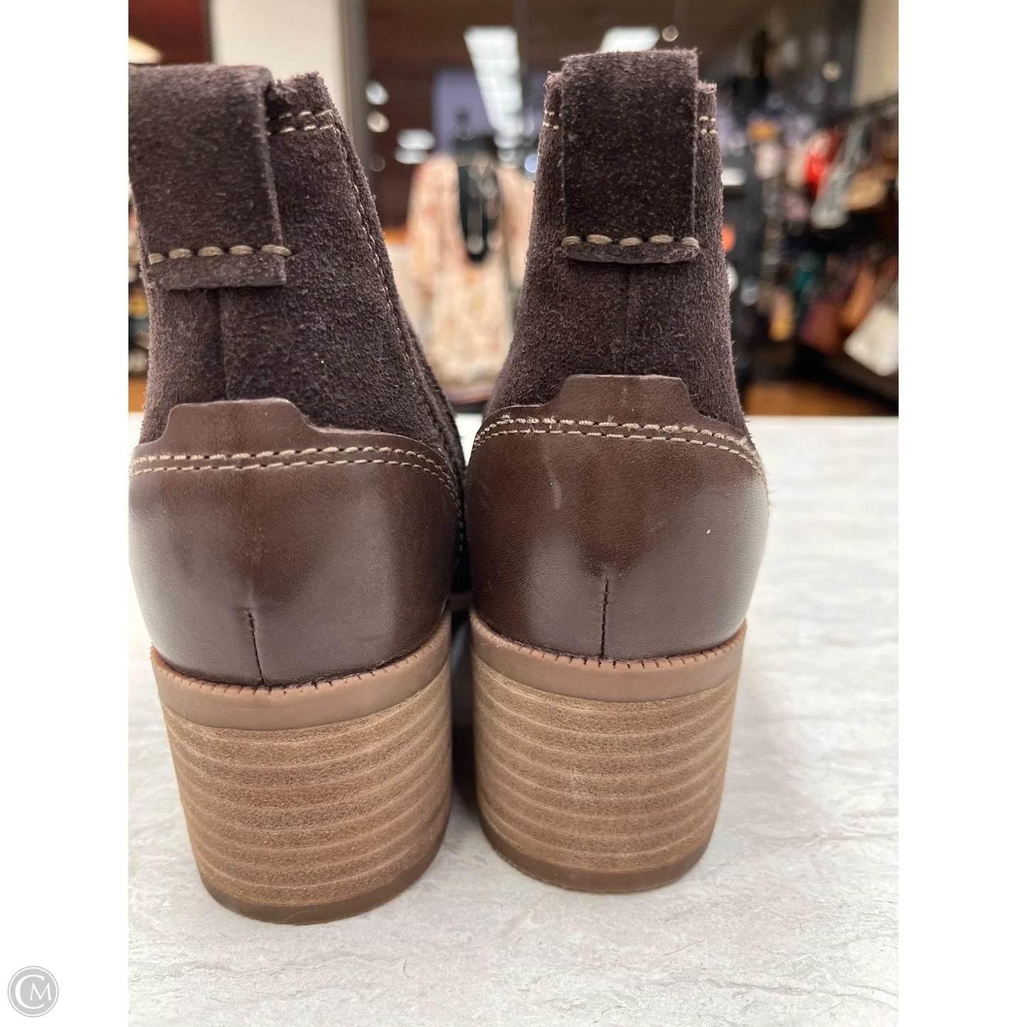 Boots Ankle Heels By Clarks In Brown, Size: 6.5