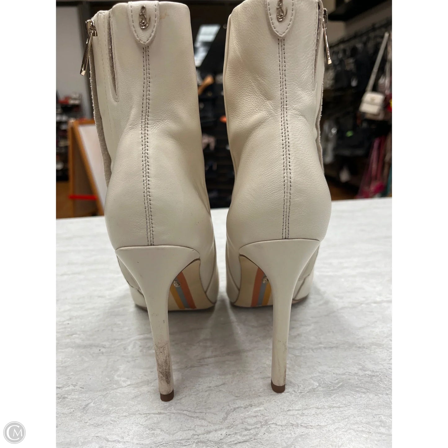 Boots Ankle Heels By Sam Edelman In Cream, Size: 9.5