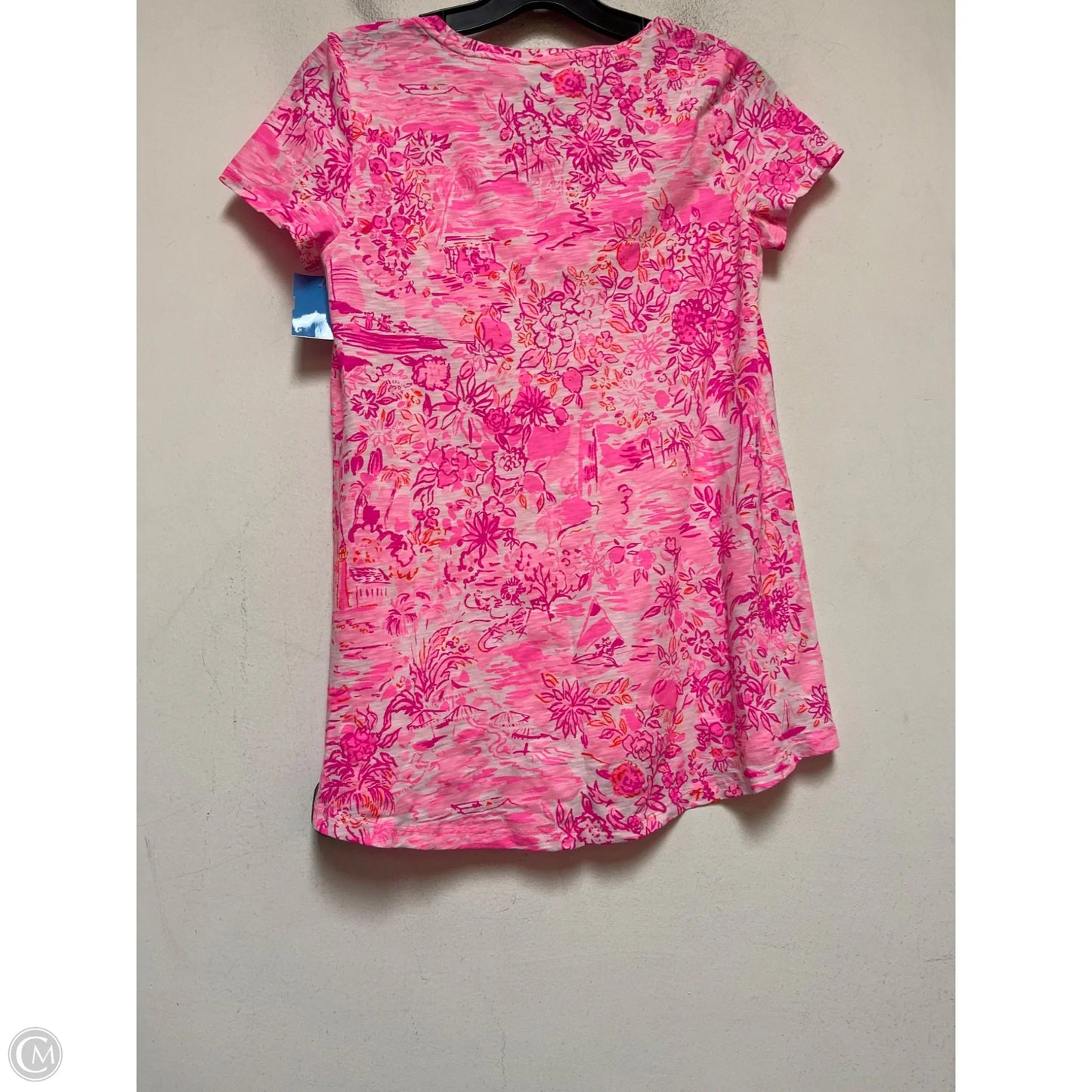 Top Short Sleeve Designer By Lilly Pulitzer In Pink & White, Size: Xs