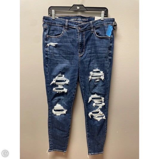 Jeans Skinny By American Eagle In Blue Denim, Size: 14