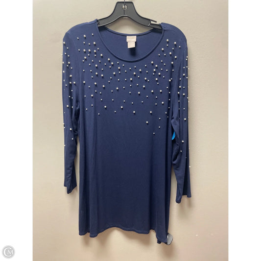 Top Long Sleeve By Chicos In Blue & White, Size: L