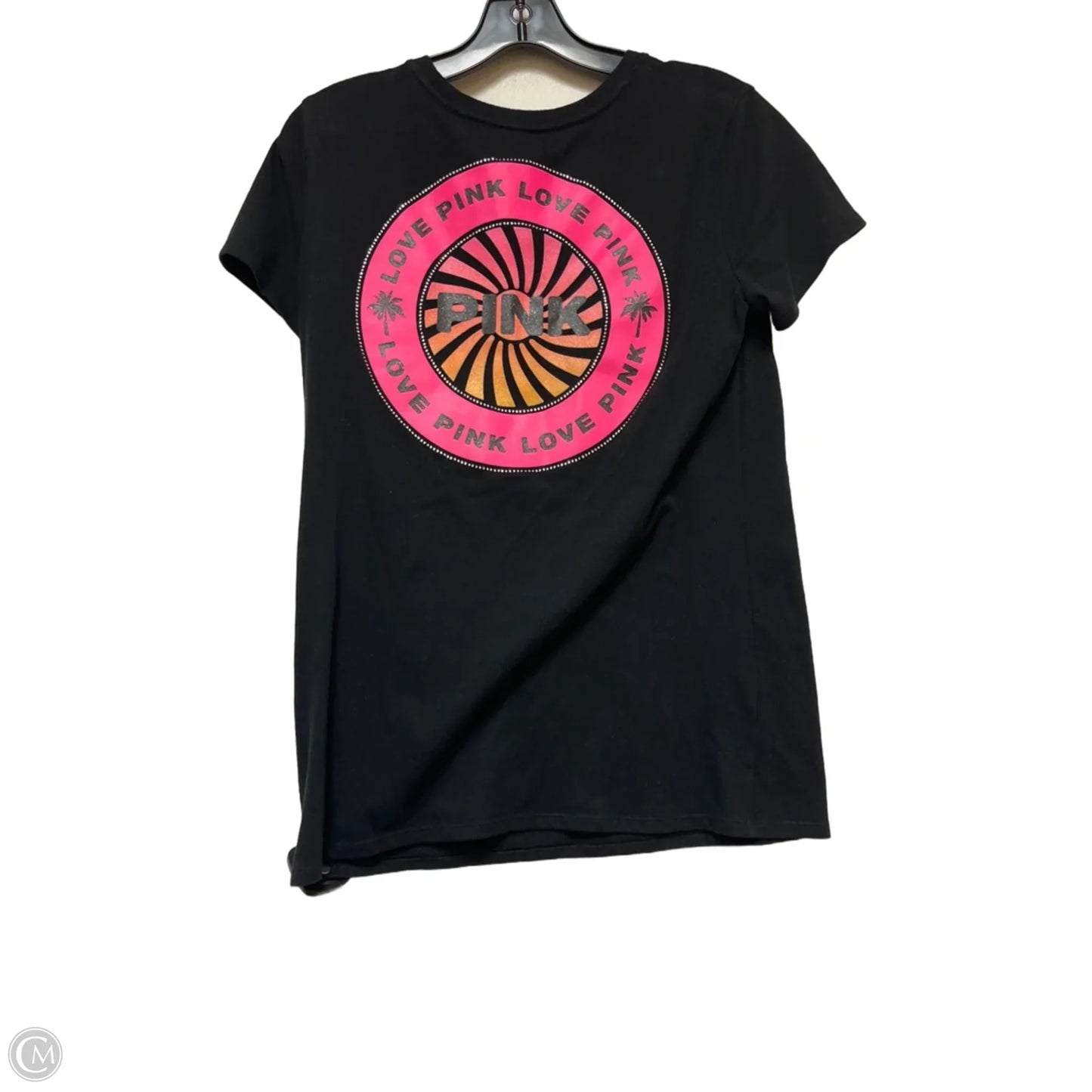 Top Short Sleeve Basic By Pink In Black & Pink, Size: S